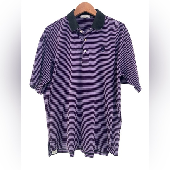 Peter Millar Men’s Golf  Polo Shirt Purple & Black Stripe Size Large - Picture 1 of 5